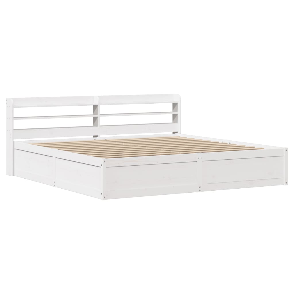 Sengeramme med hodegavl hvit 200x200 cm heltre furu