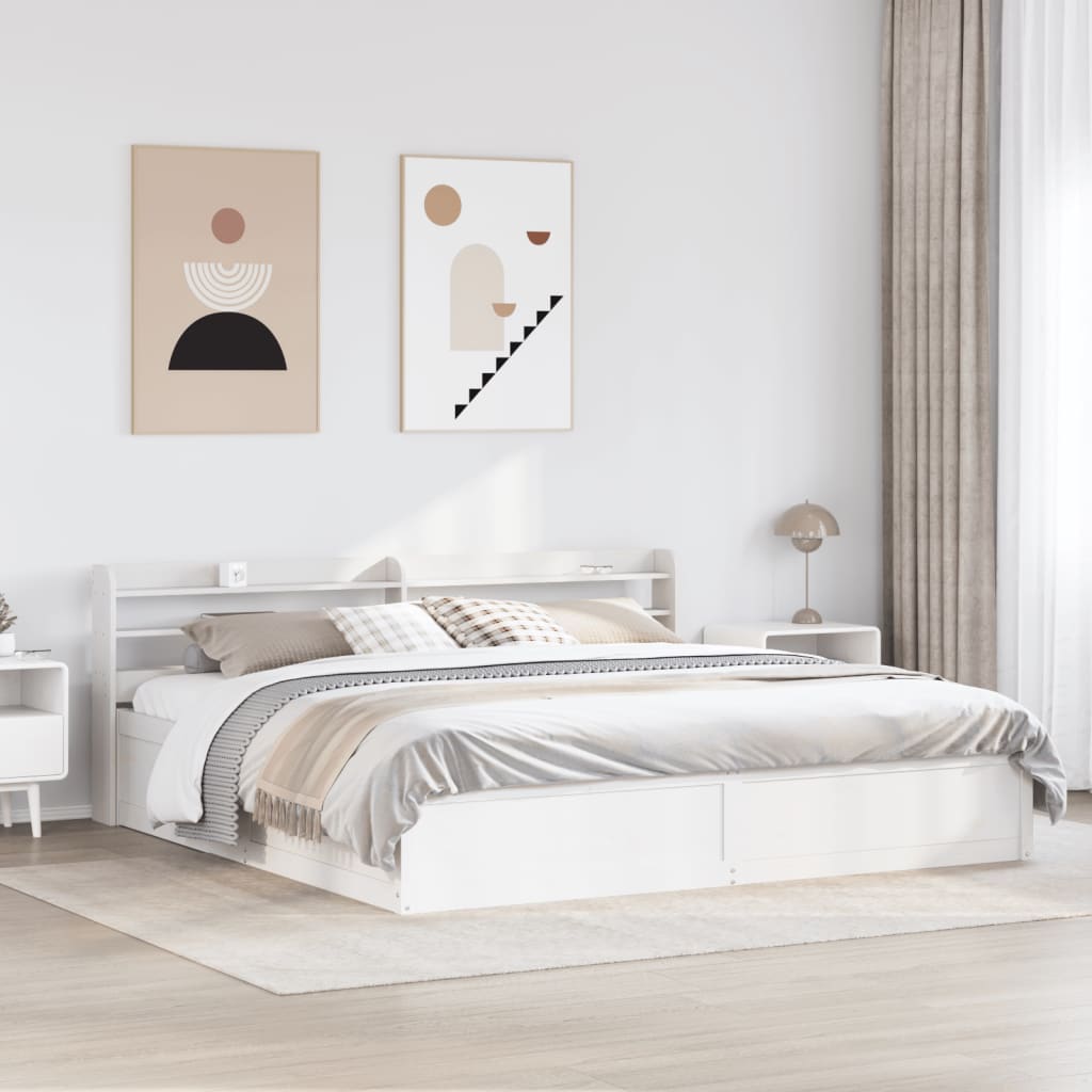Sengeramme med hodegavl hvit 200x200 cm heltre furu
