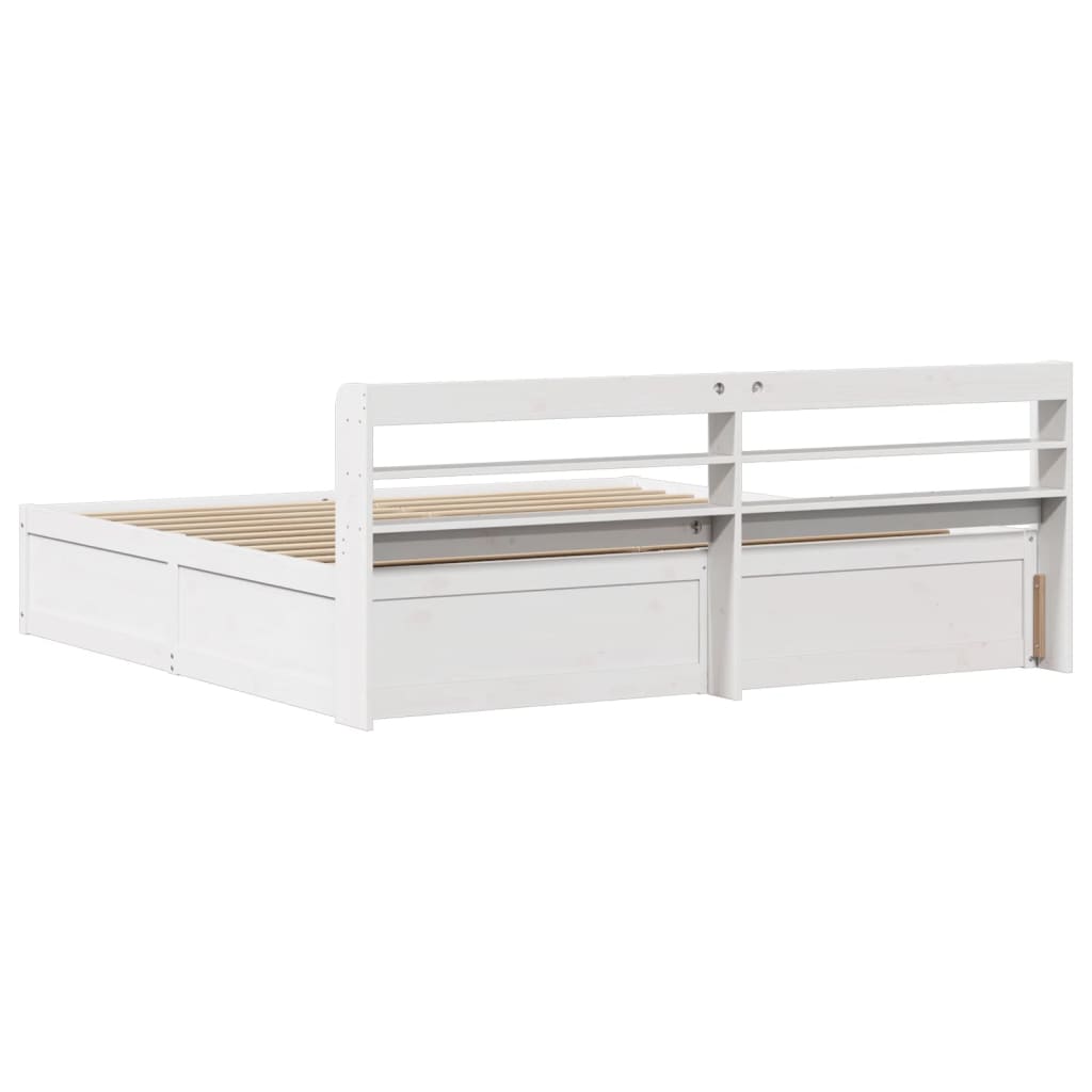 Sengeramme med hodegavl hvit 200x200 cm heltre furu