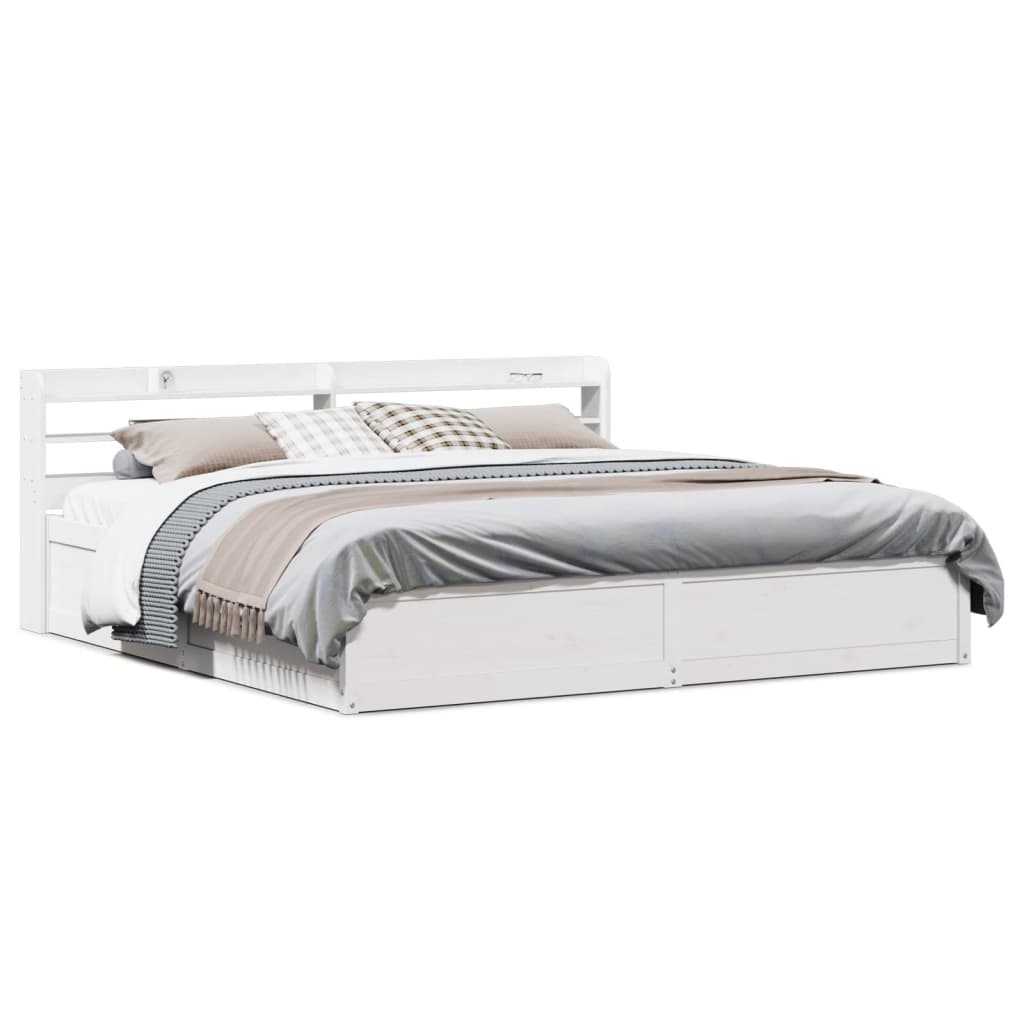 Sengeramme med hodegavl hvit 200x200 cm heltre furu