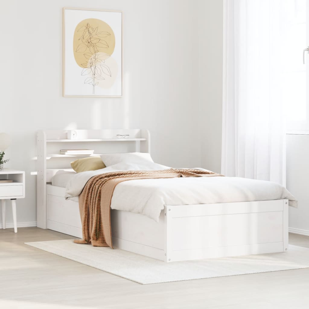 Sengeramme med hodegavl hvit 75x190 cm heltre furu