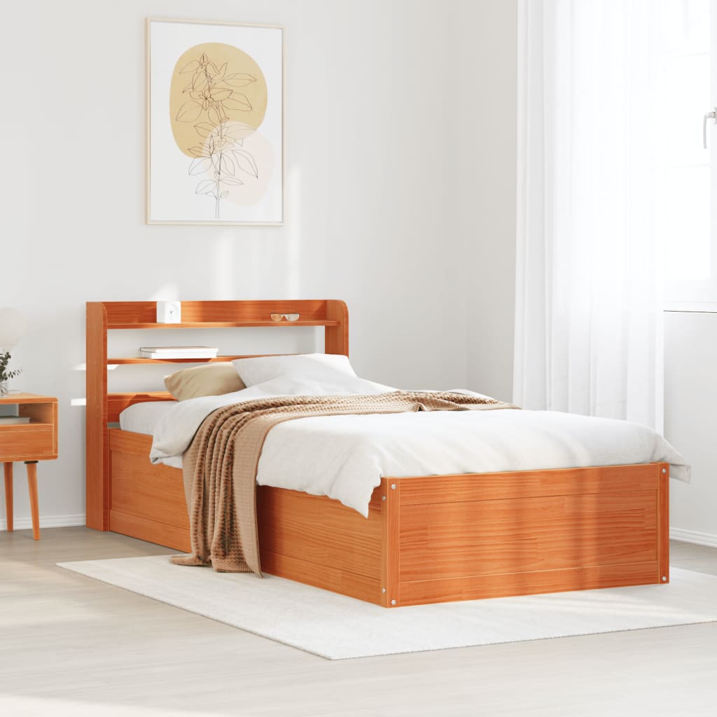Sengeramme med hodegavl voksbrun 75x190 cm heltre furu