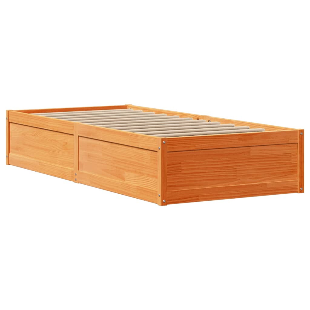 Sengeramme med hodegavl voksbrun 75x190 cm heltre furu