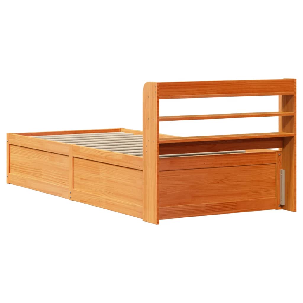 Sengeramme med hodegavl voksbrun 75x190 cm heltre furu