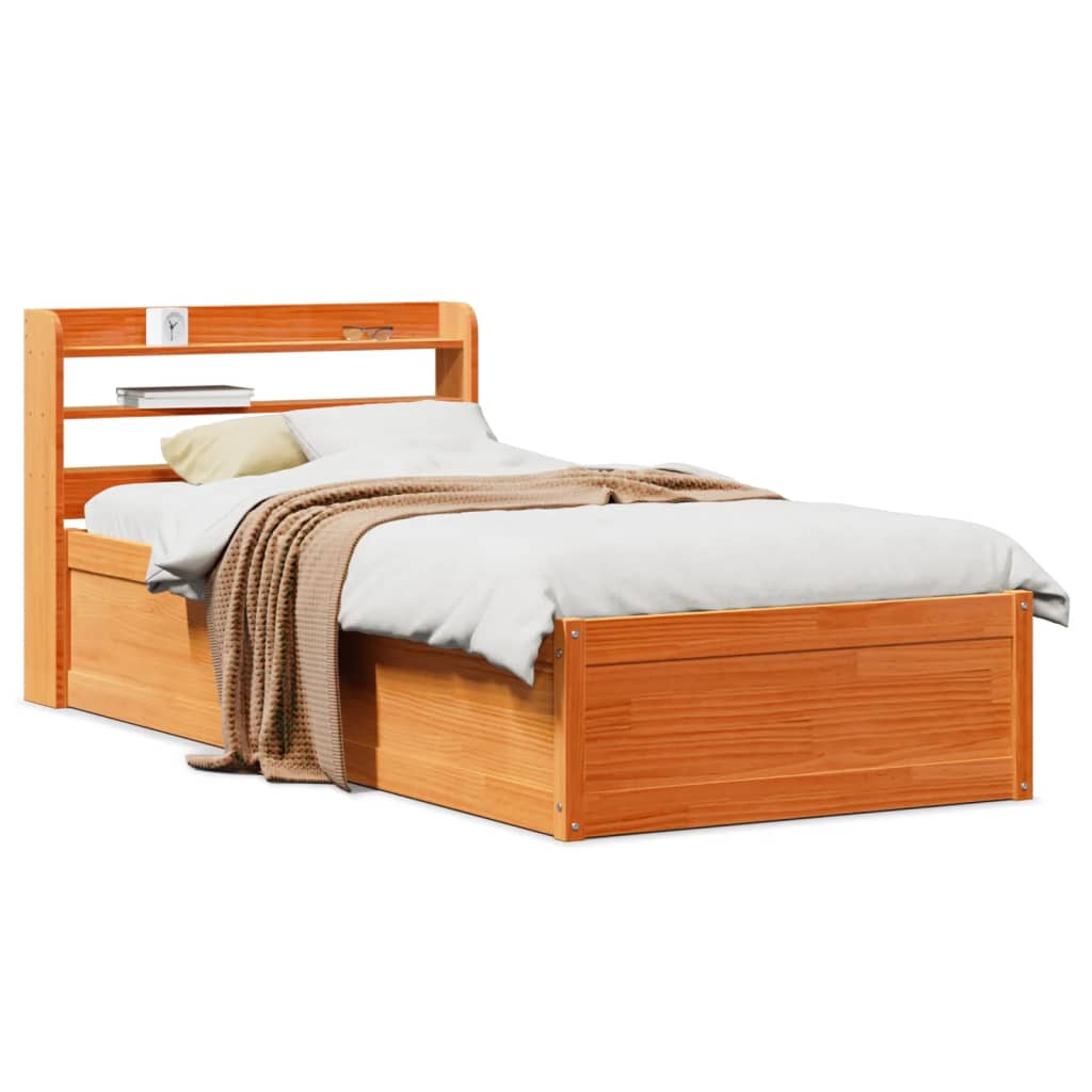Sengeramme med hodegavl voksbrun 75x190 cm heltre furu