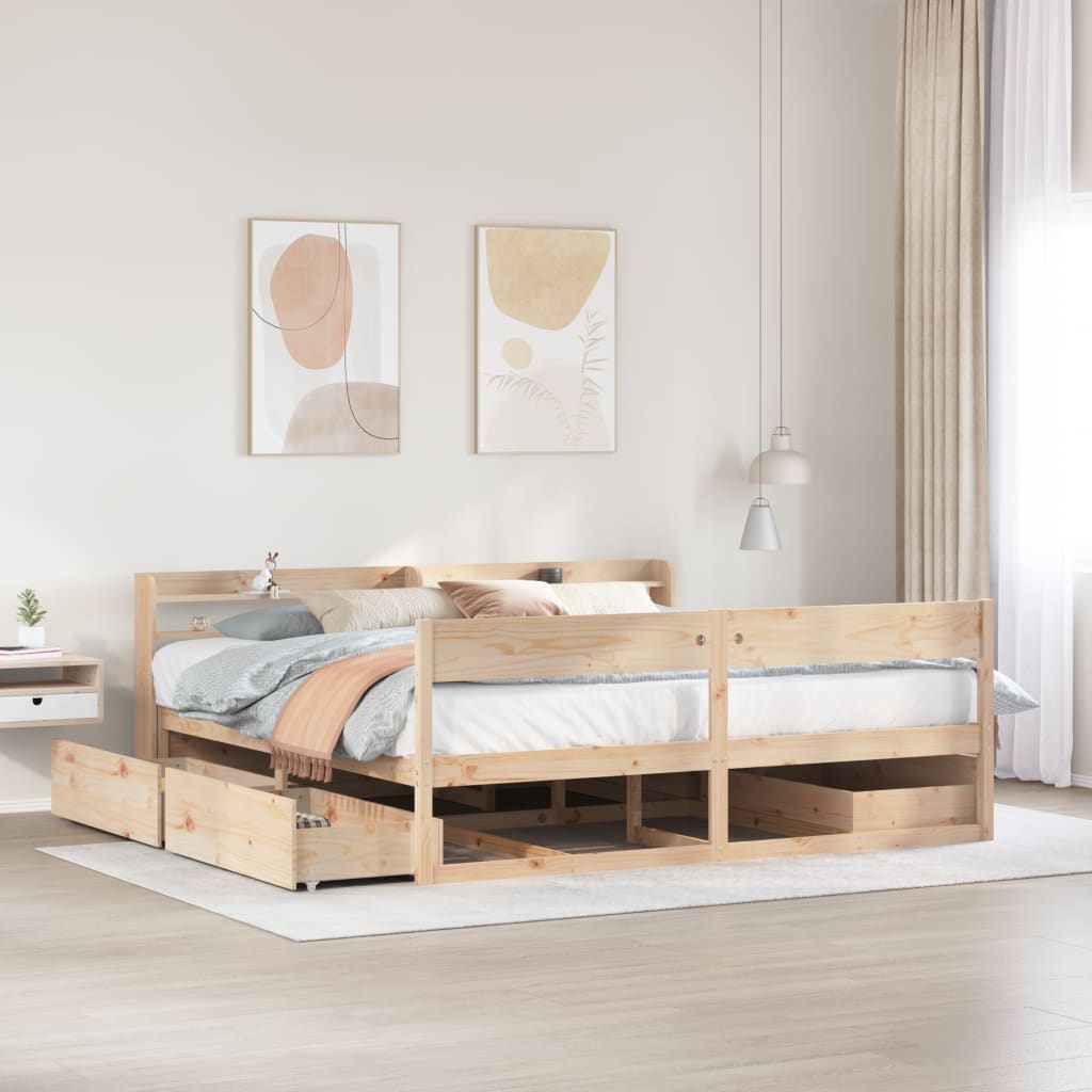 Sengeramme med madrass 200x200 cm heltre furu