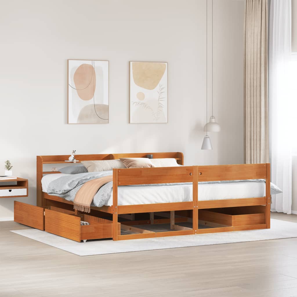 Sengeramme uten madrass voksbrun 180x200 cm heltre furu