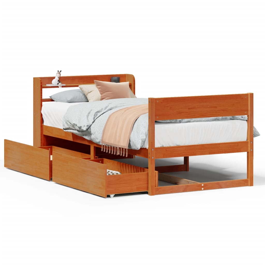 Sengeramme uten madrass voksbrun 75x190 cm heltre furu