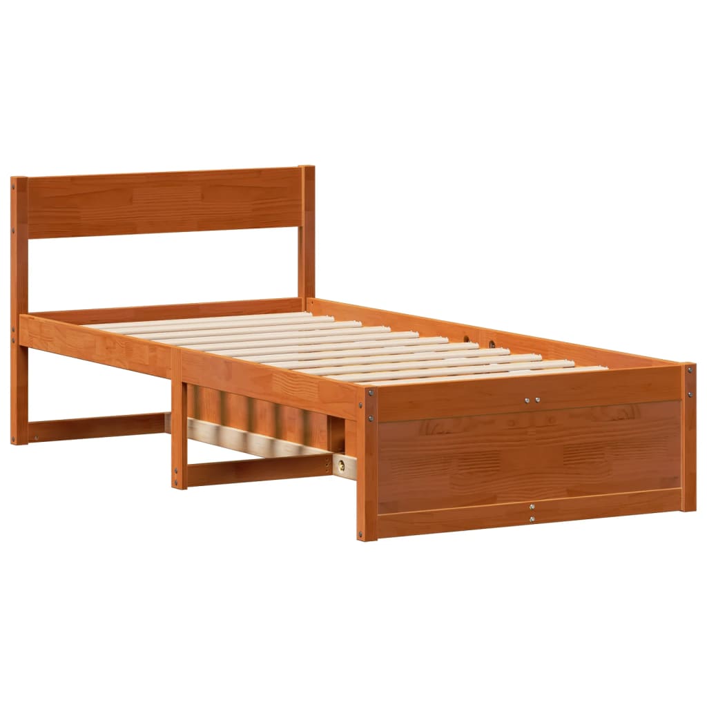 Sengeramme uten madrass voksbrun 75x190 cm heltre furu