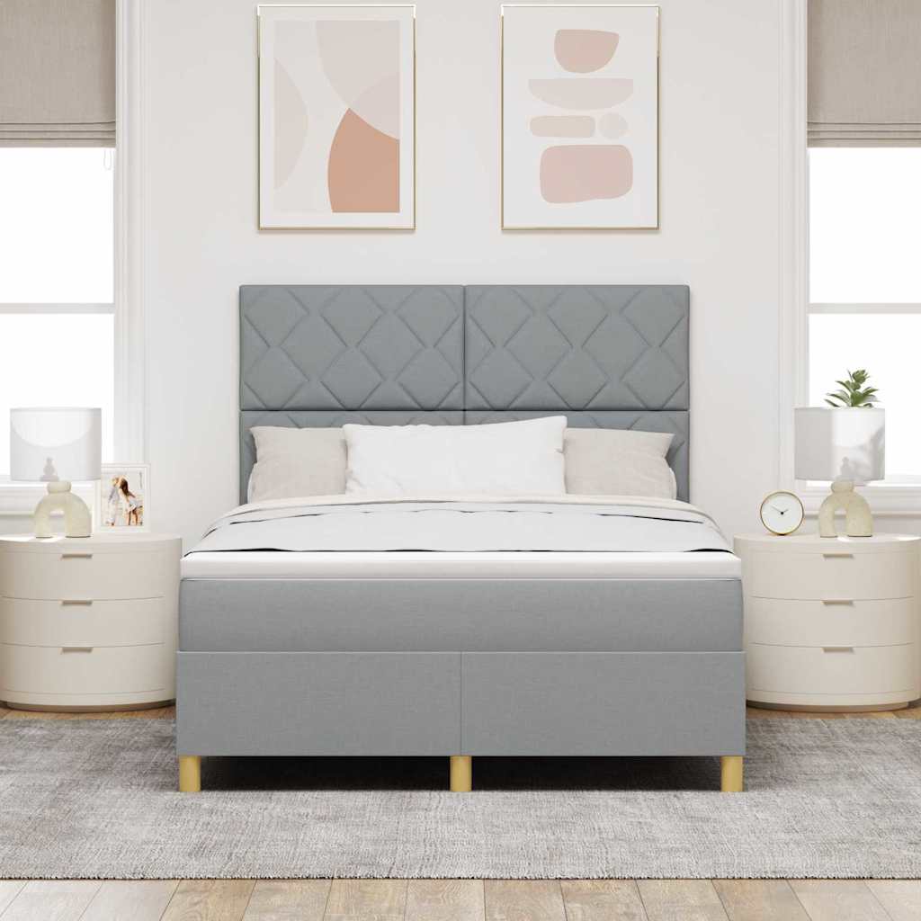 Boksfjær Seng med hodegjerde Lysegrå 140 x 200 cm stoff