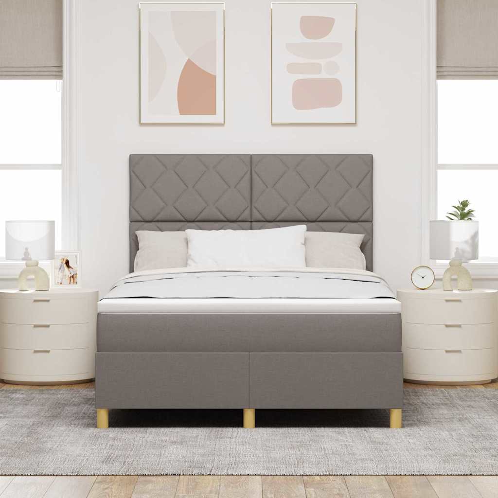 Boksfjær Seng med hodegjerde Gråbrun 140 x 200 cm stoff