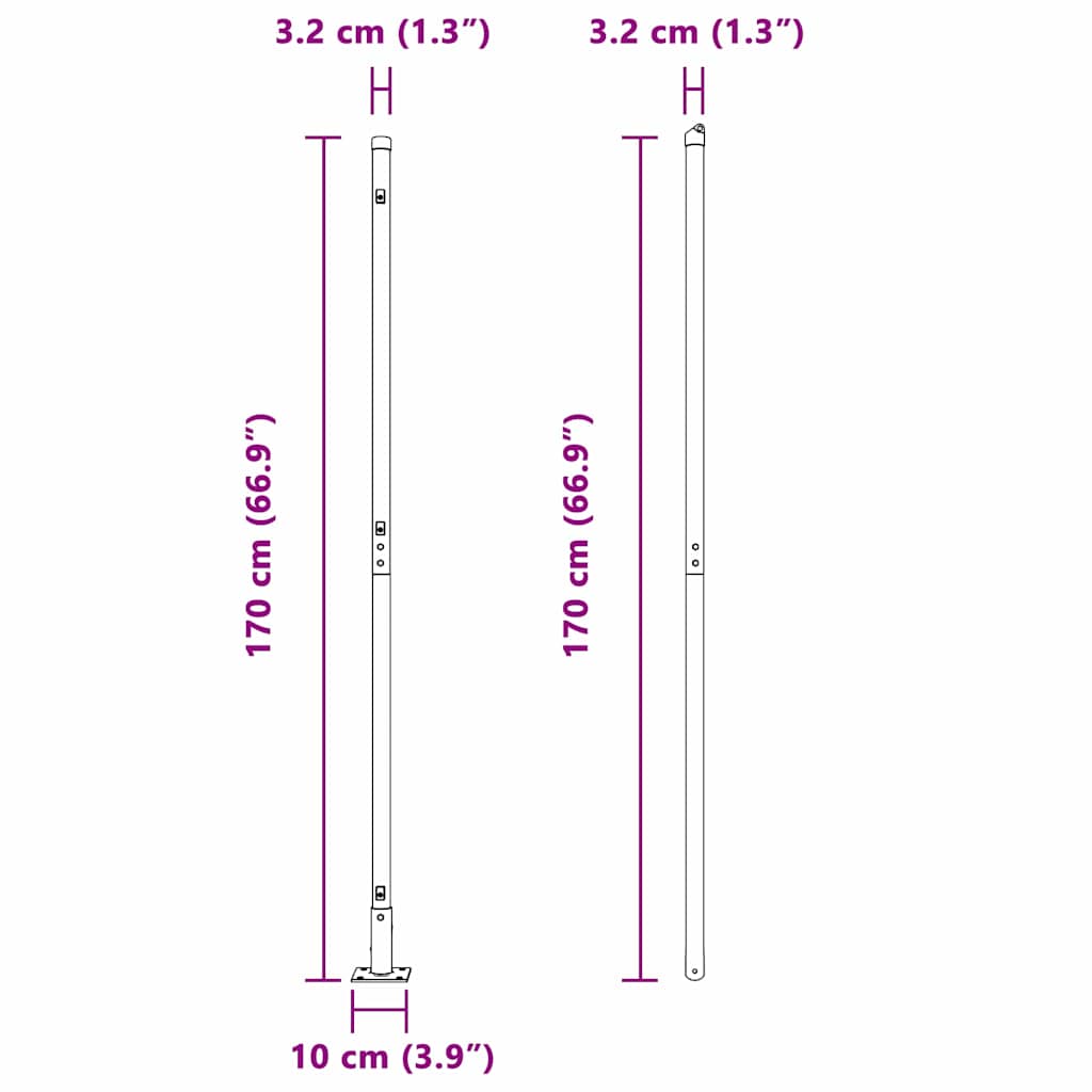 Fence Post med betongfot 26 stk. Grå Pulverlakkert stål
