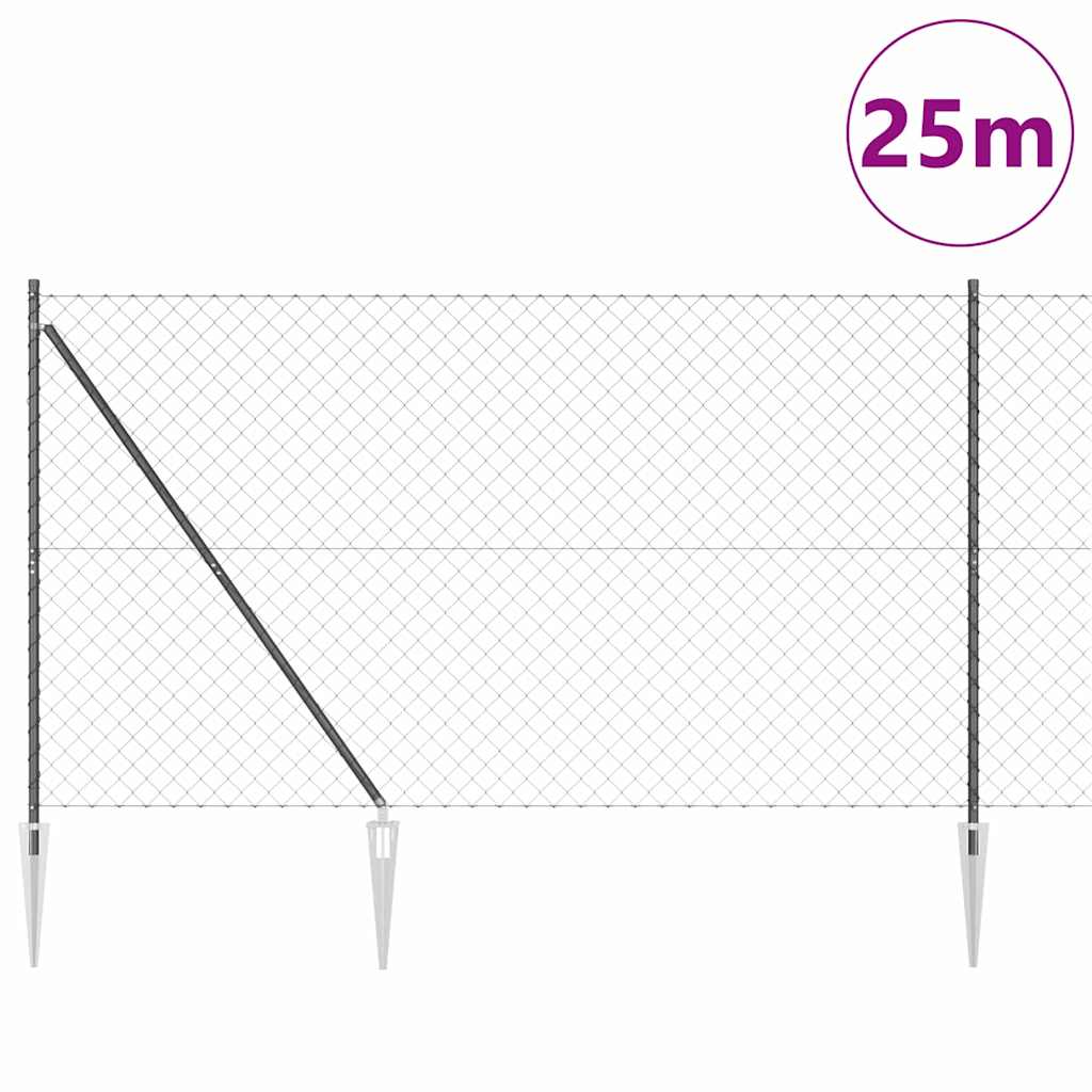 Kjedefence med topper 25 x 1,6 m PVC-belagt stål Grå Mesh