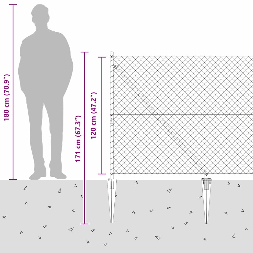Utendørs Kjedehegn med Spiker 25 x 1,2 m Galvanisert stål Sølv