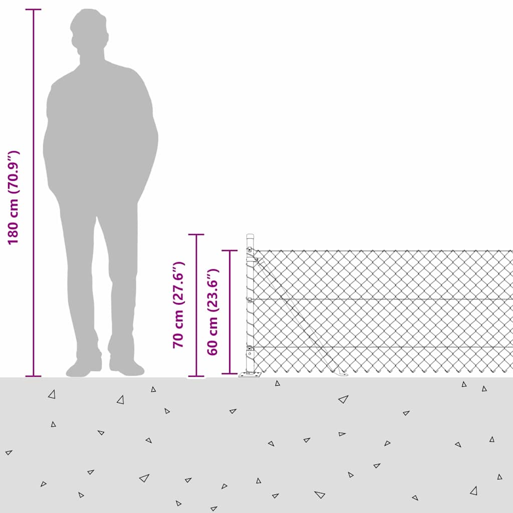 Kjedegjerde med betongbase 10 x 0,6 m PVC-belagt stål Grønn