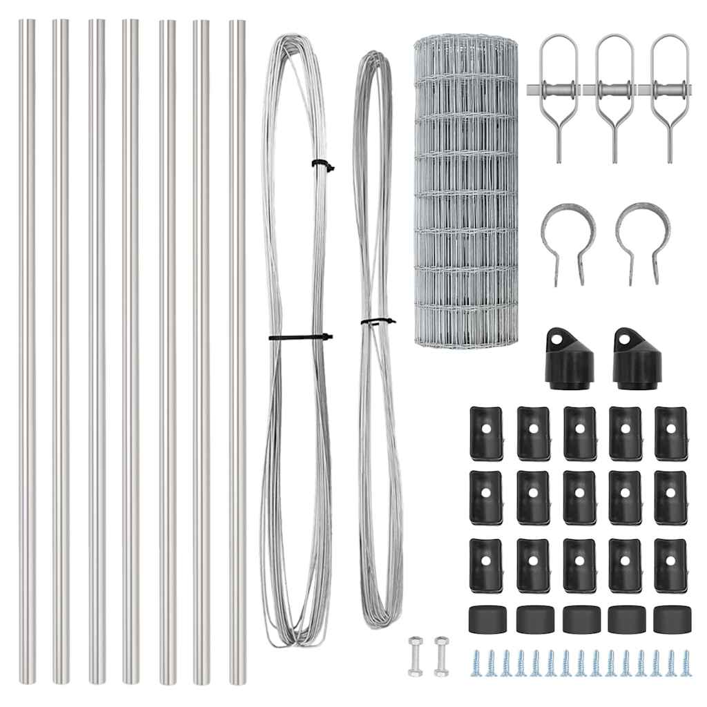 Gjerde med stolpe sølv 0,8 x 10 m Stål og PVC