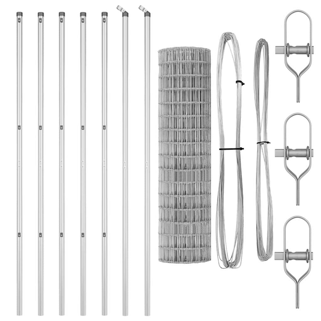 Gjerde med stolpe sølv 1 x 10 m Stål og PVC