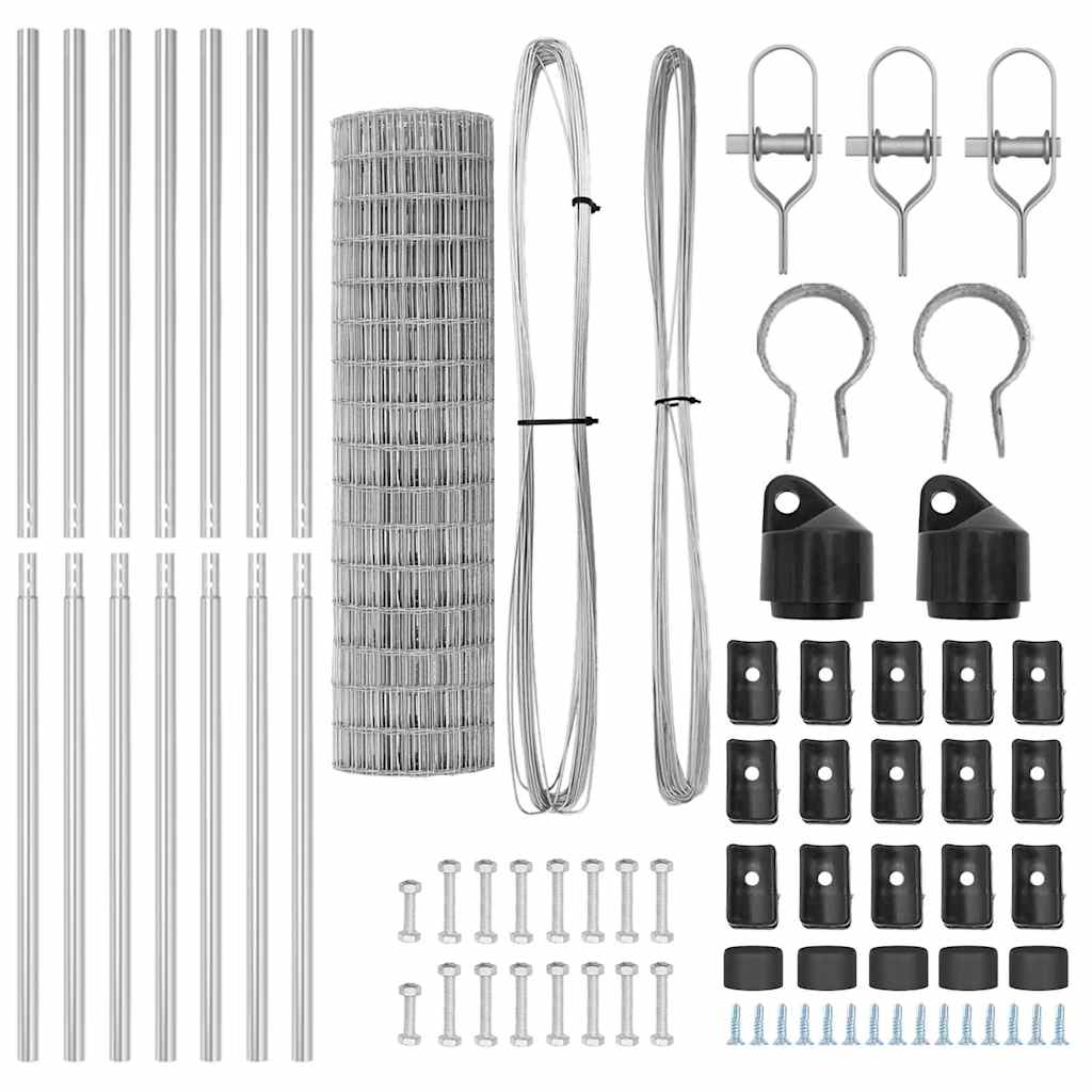 Gjerde med stolpe sølv 1 x 10 m Stål og PVC