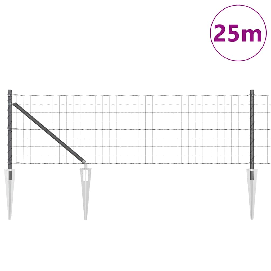 Gjerde med stolpe Grå 0,8 x 25 m Stål