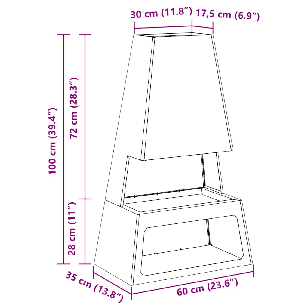Bålplass Svart 60 x 35 x 100 cm Stål vidaXL