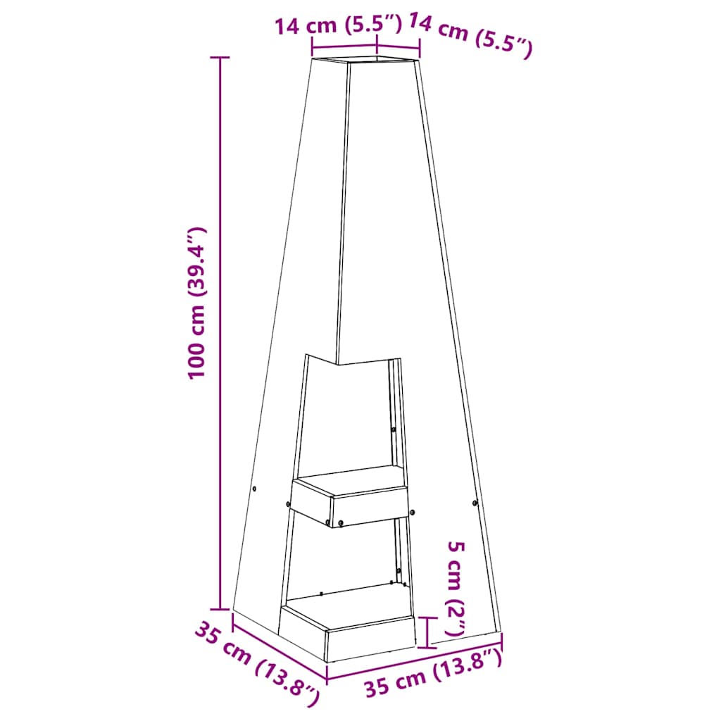 Bålplass Brun 35 x 35 x 100 cm Stål