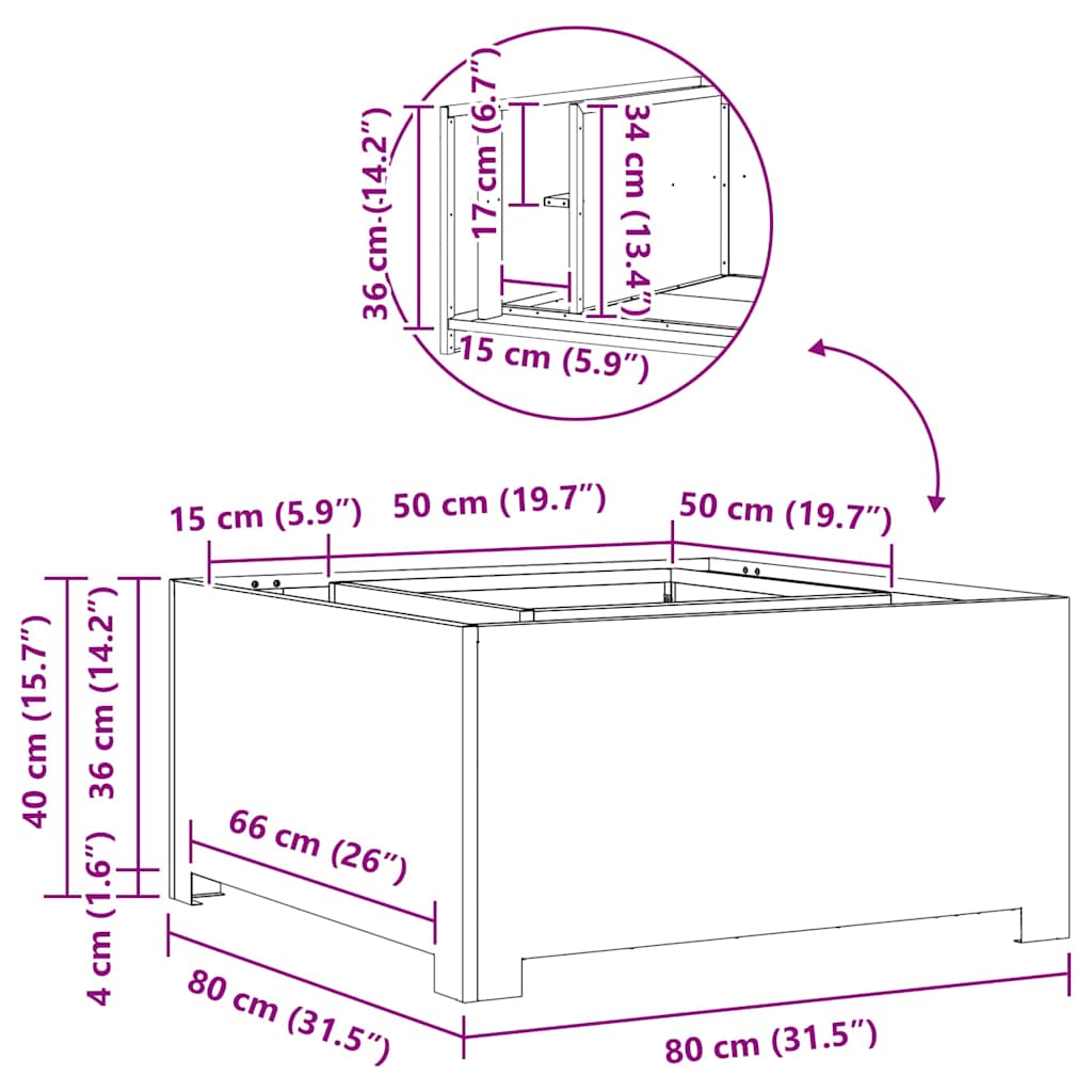 Bålplass Svart 80 x 80 x 40 cm Kaldvalsestål