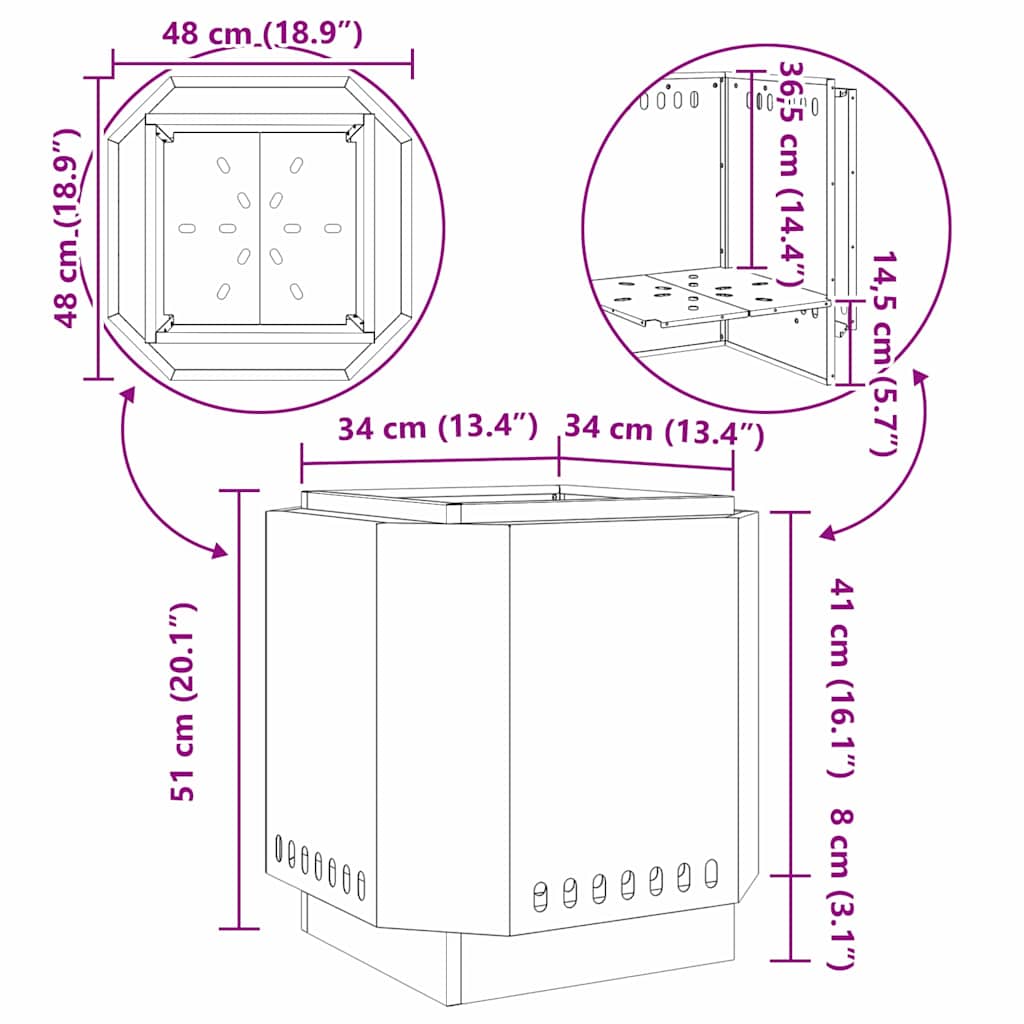Røykfri ildsted Svart 48 x 48 x 51 cm Stål