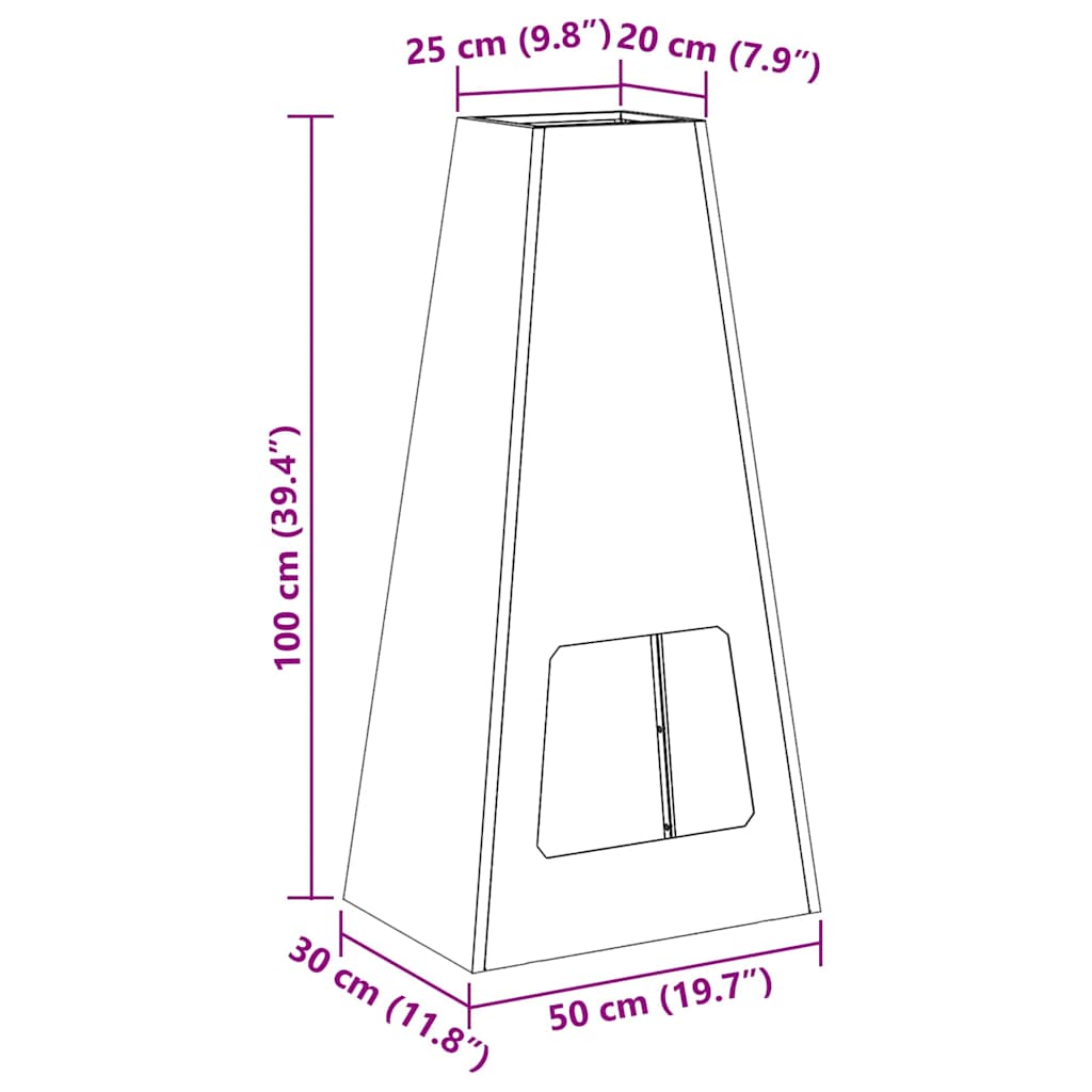 Bålplass Svart 50 x 35 x 100 cm Stål