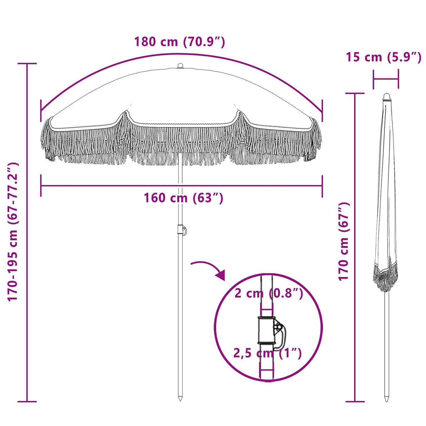 Strandparasol Gul og hvit 160 x 160 x 196 cm Polyester og stål