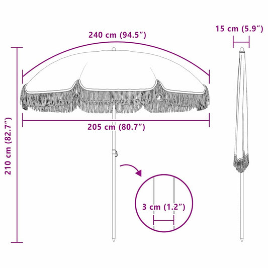 Strandparasol Grå og hvit 205 x 205 x 210 cm Polyester og stål