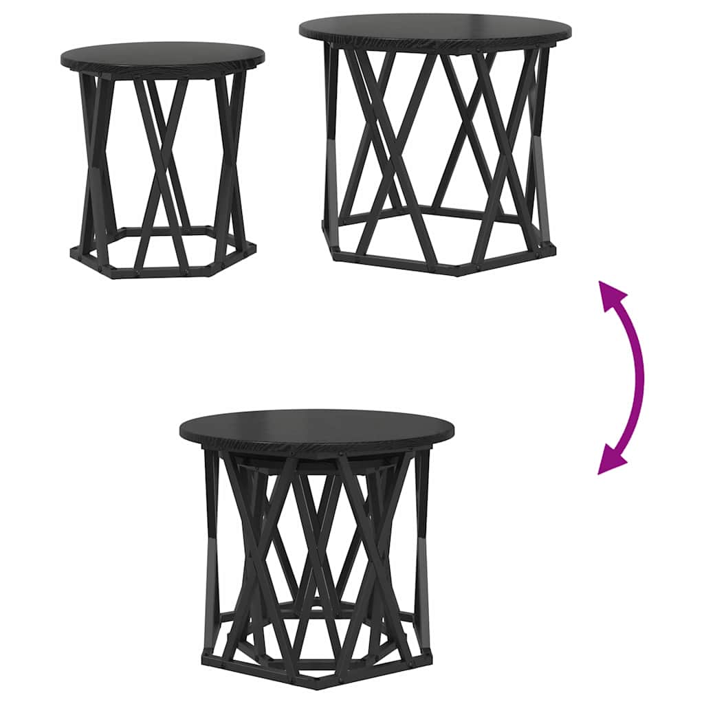 Sidetabell 2 pcs Svart Eik Konstruksjonsvirke og stål