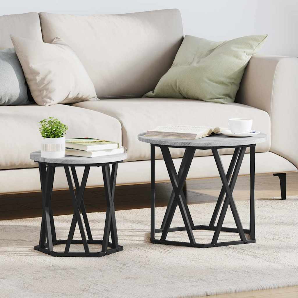 Sidetabell 2 pcs Grå Sonoma Konstruksjonsvirke og stål