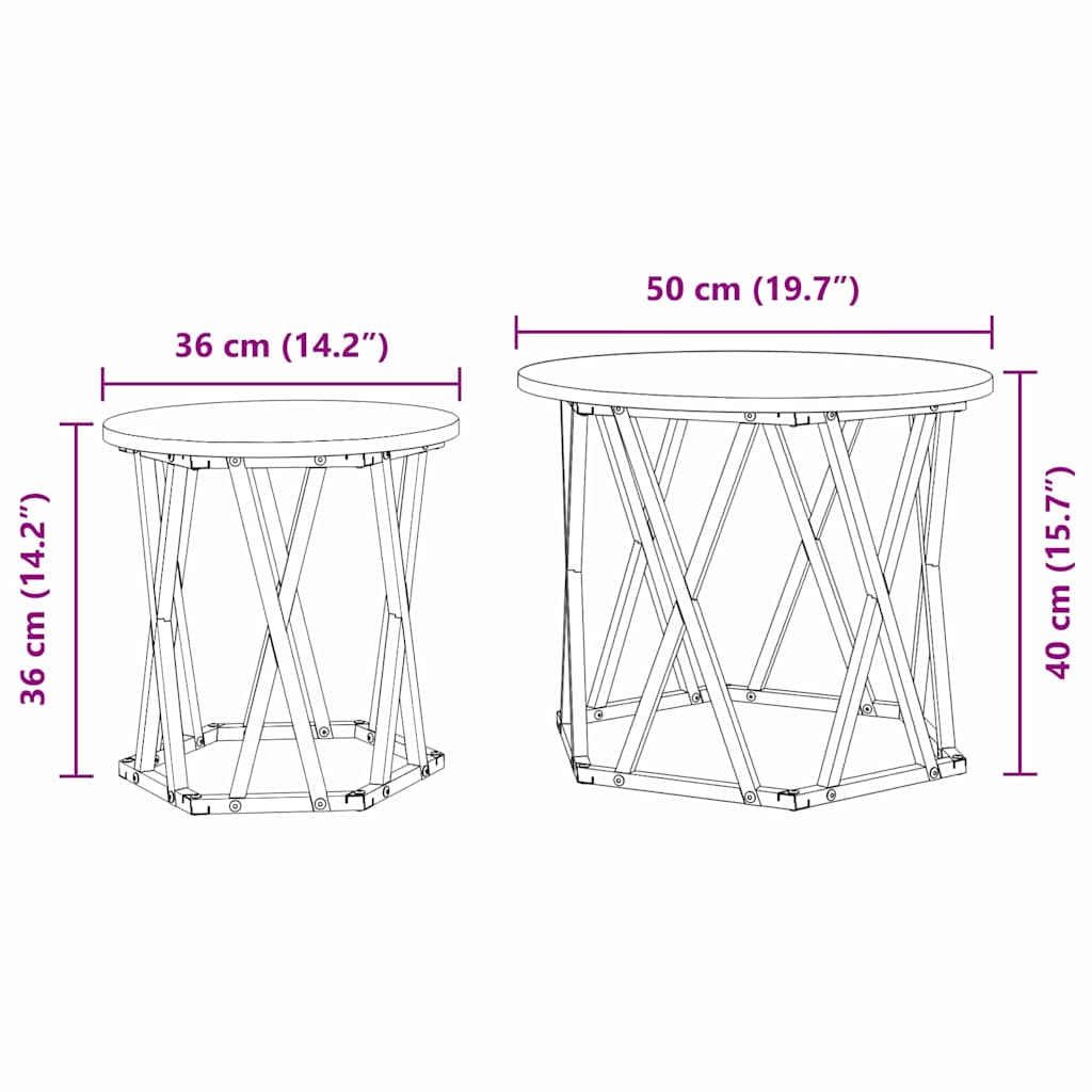 Sidetabell 2 pcs artisan eik 50 x 50 x 40 cm
