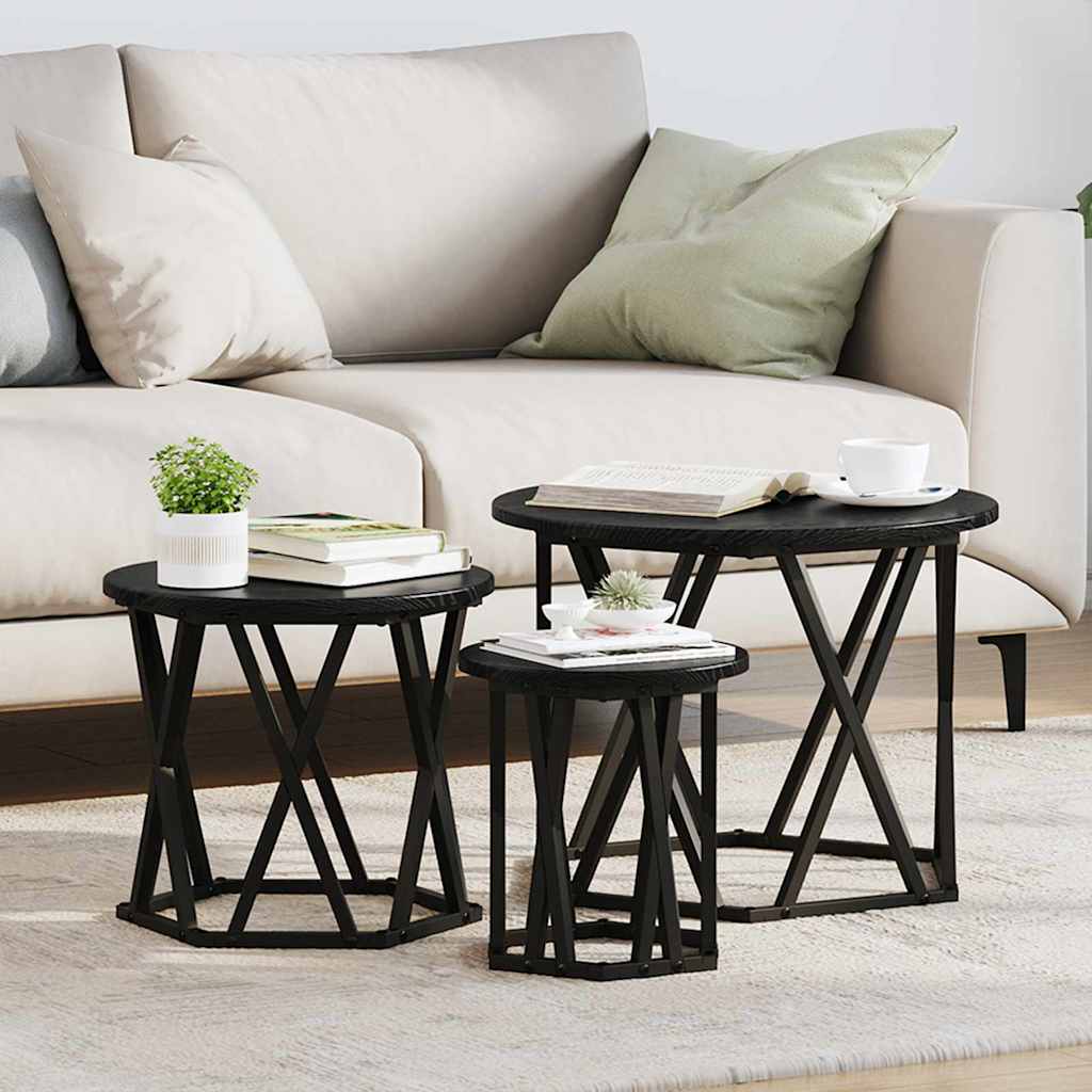Nesting Sidebord 3 pcs Svart Eik Konstruksjonsvirke og stål