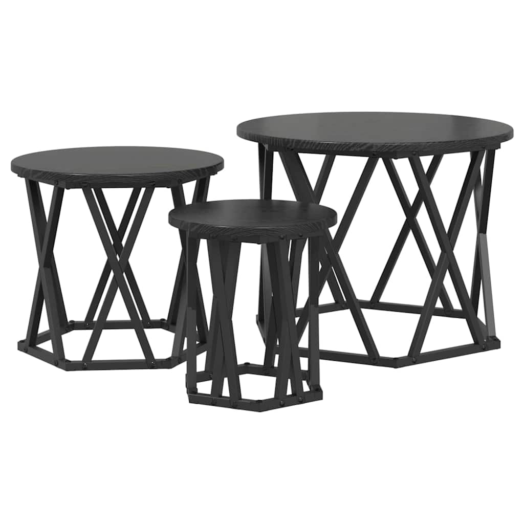 Nesting Sidebord 3 pcs Svart Eik Konstruksjonsvirke og stål