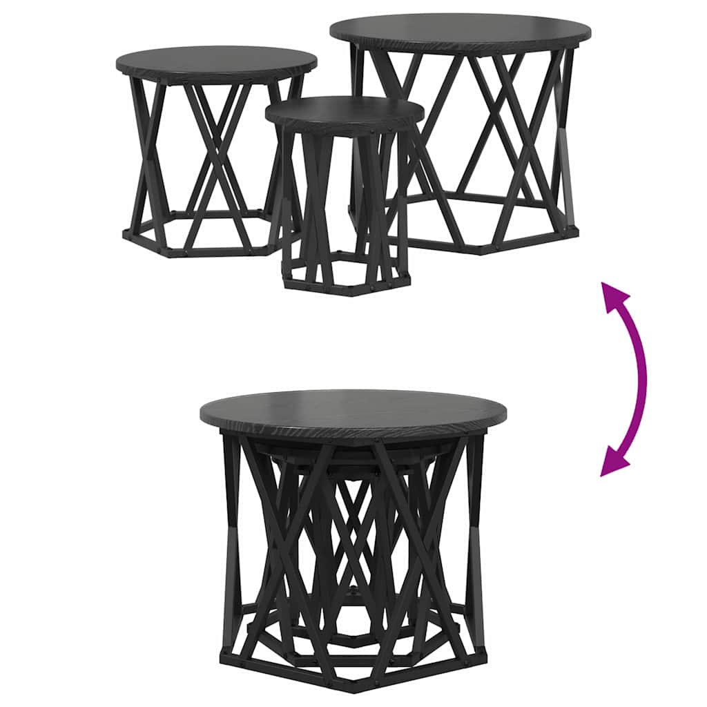 Nesting Sidebord 3 pcs Svart Eik Konstruksjonsvirke og stål