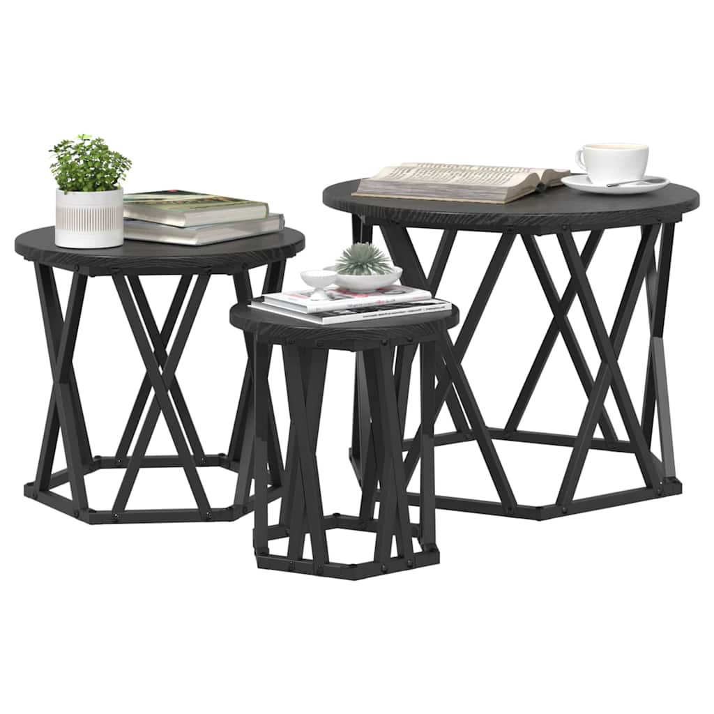 Nesting Sidebord 3 pcs Svart Eik Konstruksjonsvirke og stål