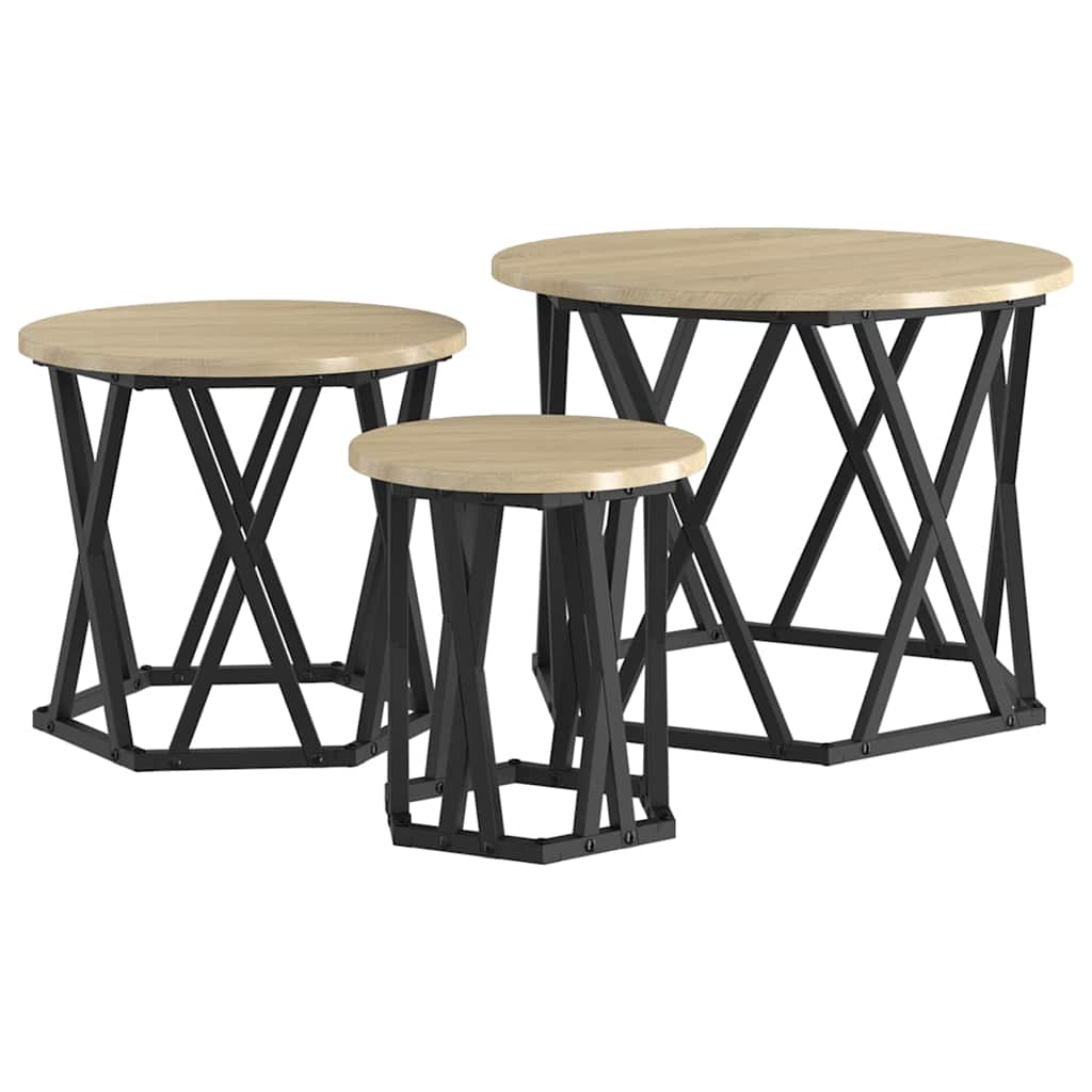 Nesting Sidebord 3 pcs Sonoma eik Konstruksjonsvirke og stål