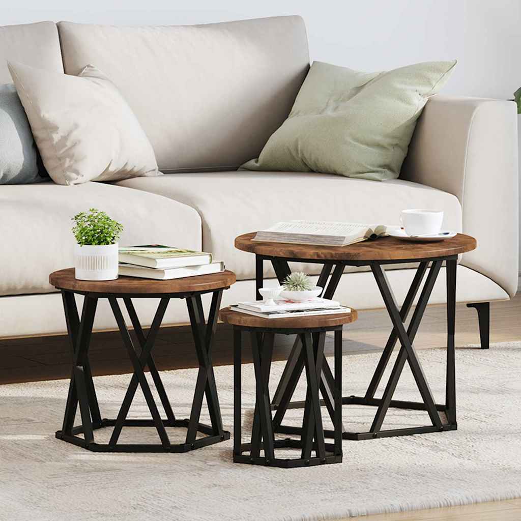 Nesting Sidebord 3 pcs Røkt eik Konstruksjonsvirke og stål