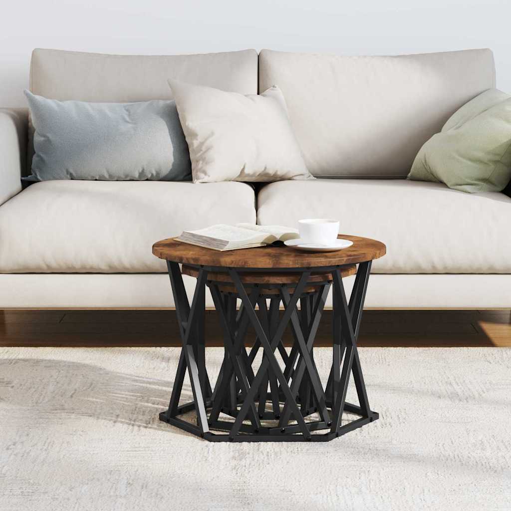 Nesting Sidebord 3 pcs Røkt eik Konstruksjonsvirke og stål