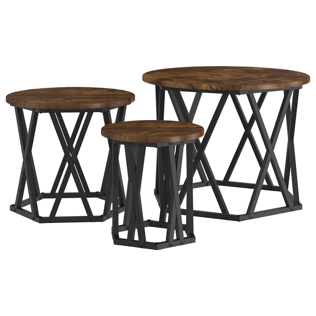 Nesting Sidebord 3 pcs Røkt eik Konstruksjonsvirke og stål
