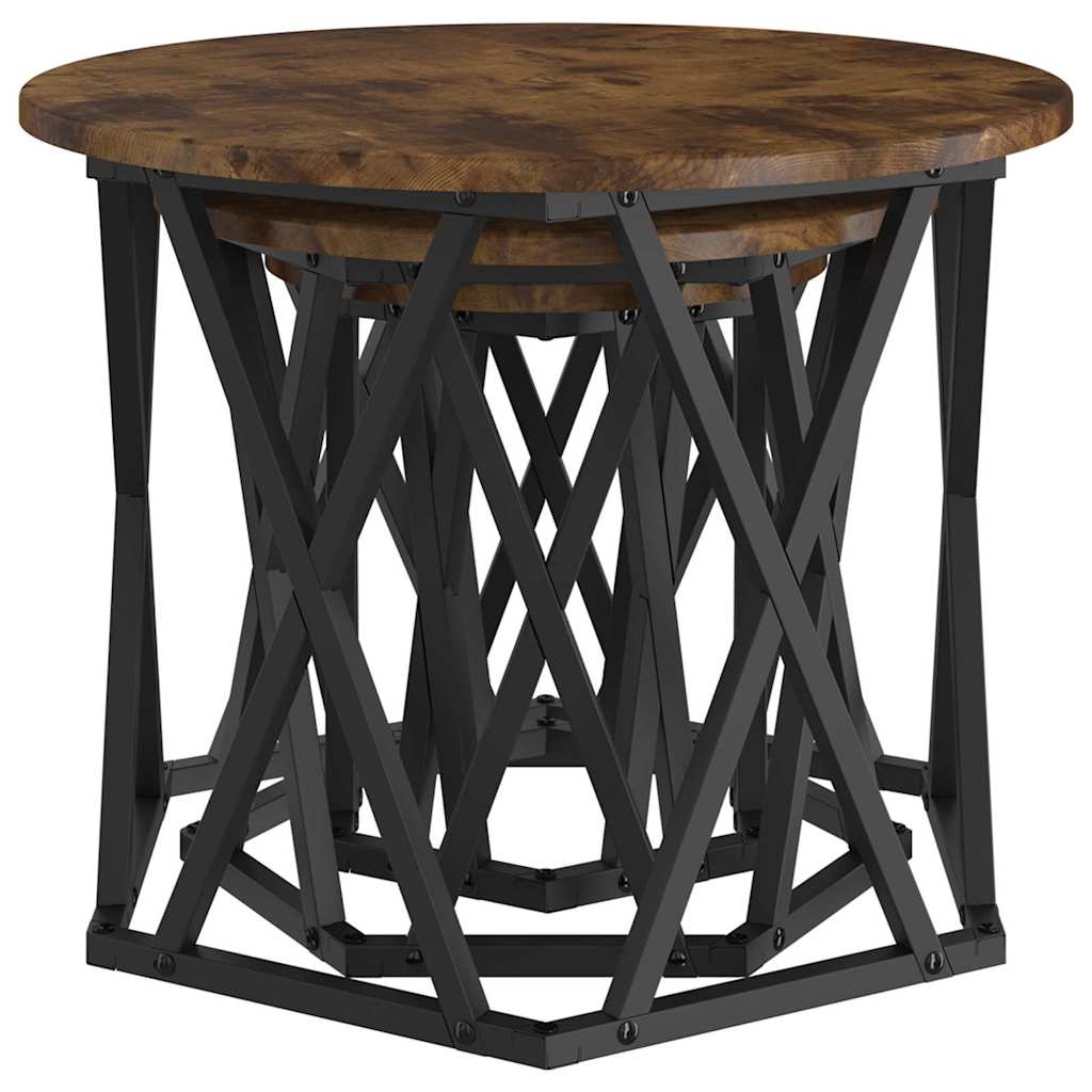 Nesting Sidebord 3 pcs Røkt eik Konstruksjonsvirke og stål