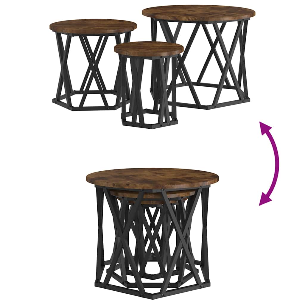 Nesting Sidebord 3 pcs Røkt eik Konstruksjonsvirke og stål