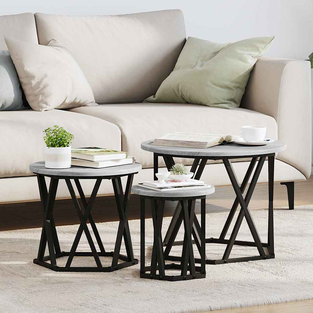 Nesting Sidebord 3 pcs Grå sonoma 53 x 53 x 40 cm