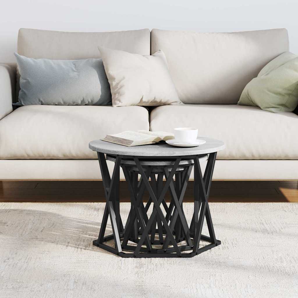 Nesting Sidebord 3 pcs Grå sonoma 53 x 53 x 40 cm