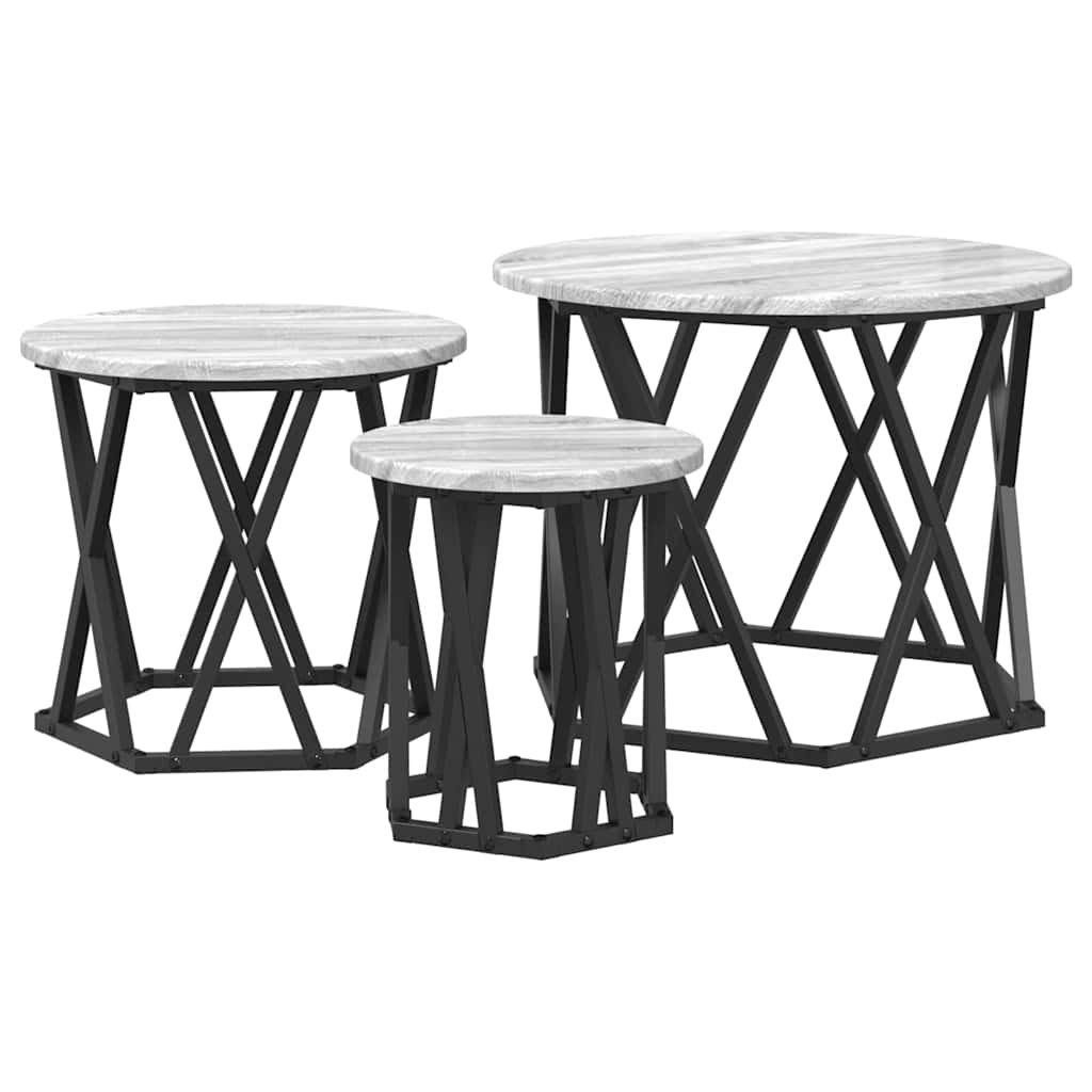 Nesting Sidebord 3 pcs Grå sonoma 53 x 53 x 40 cm