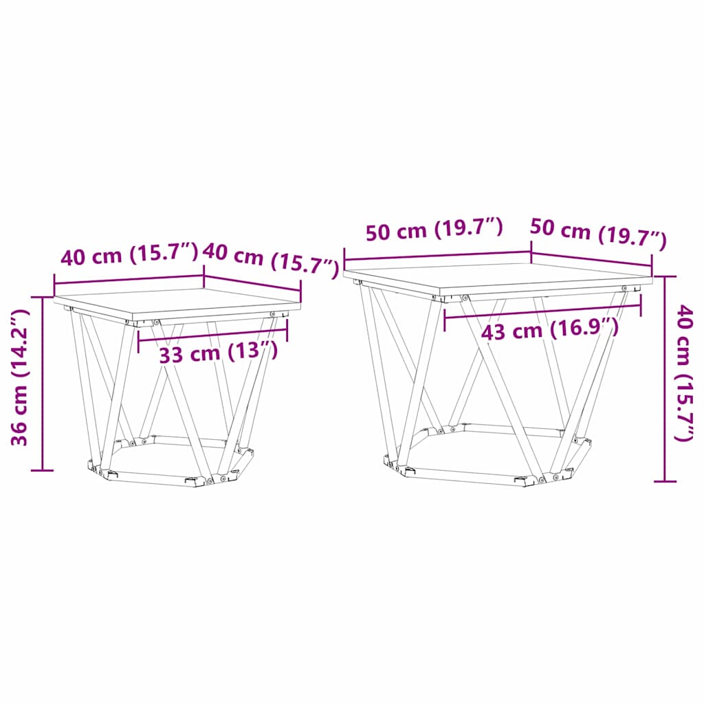 Sidebordssett 2 pcs Sonoma eik Konstruksjonsvirke og stål