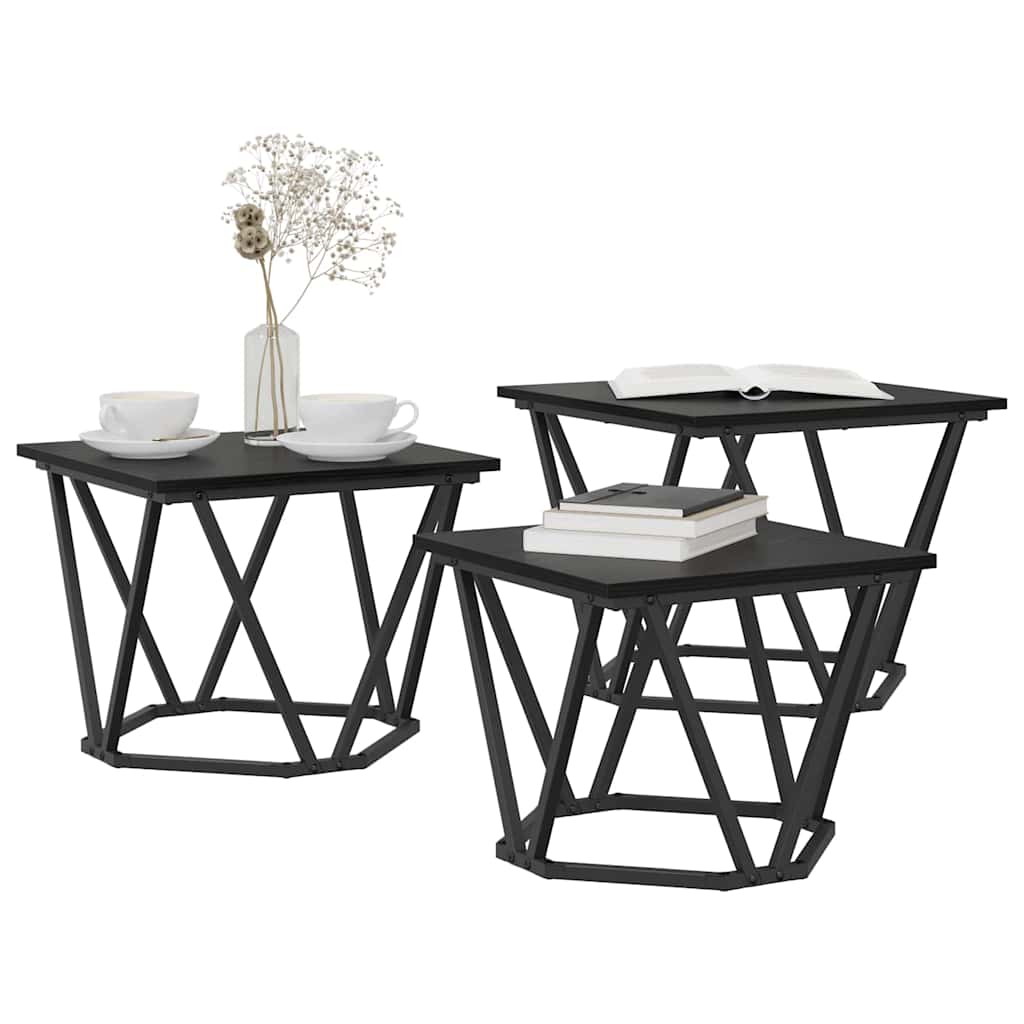 Kaffebord 3 pcs Svart Eik Konstruksjonsvirke og stål