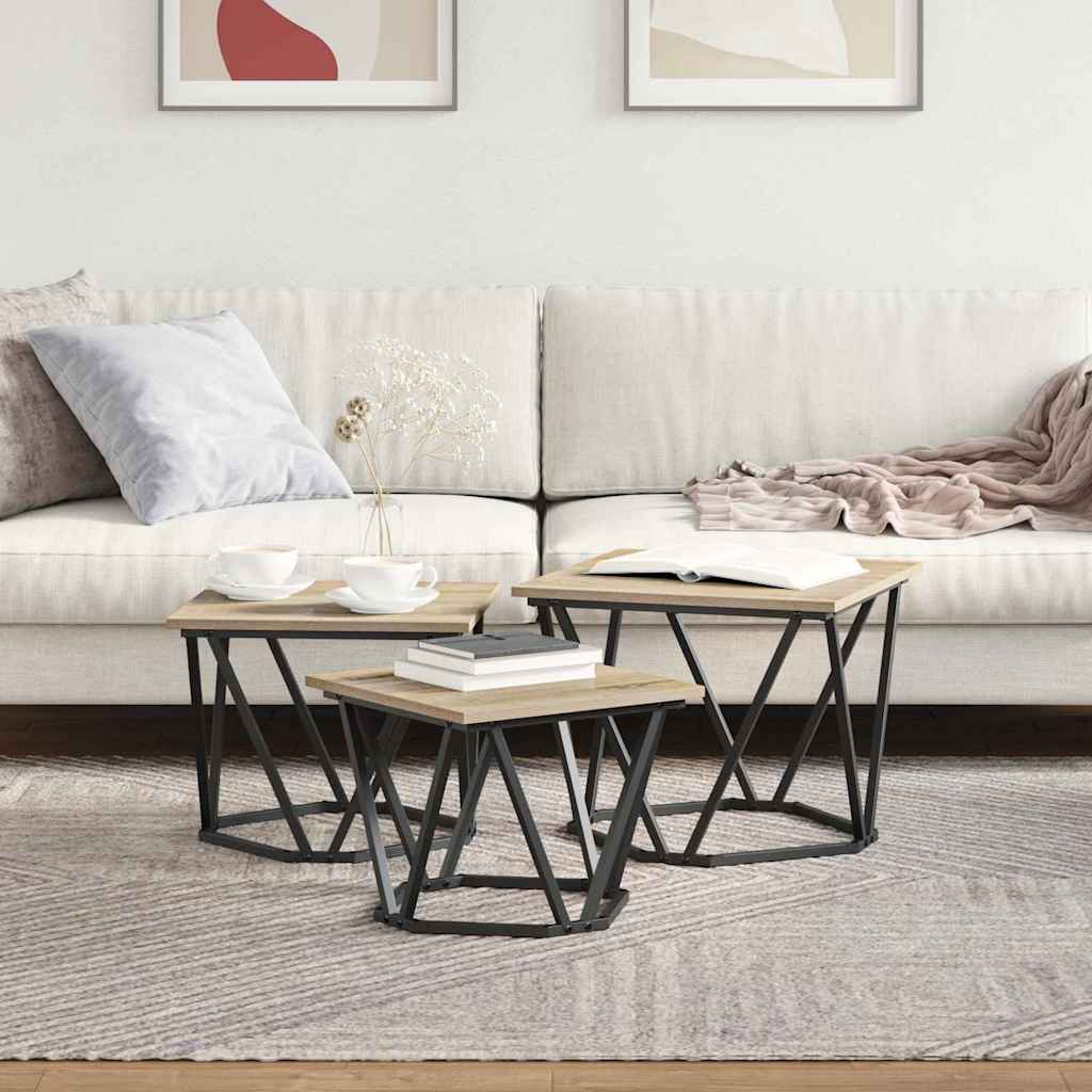 Kaffebord 3 pcs Sonoma eik Konstruksjonsvirke og stål