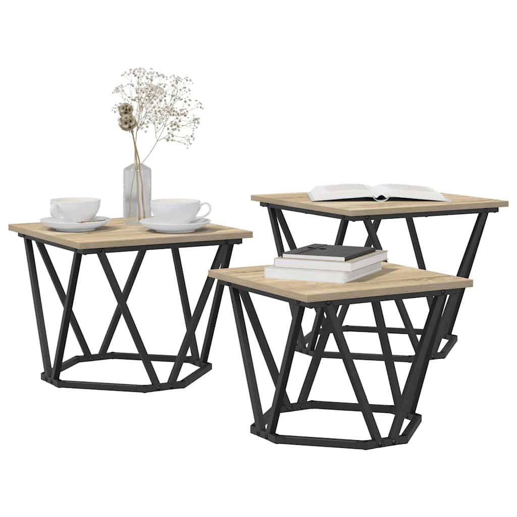 Kaffebord 3 pcs Sonoma eik Konstruksjonsvirke og stål